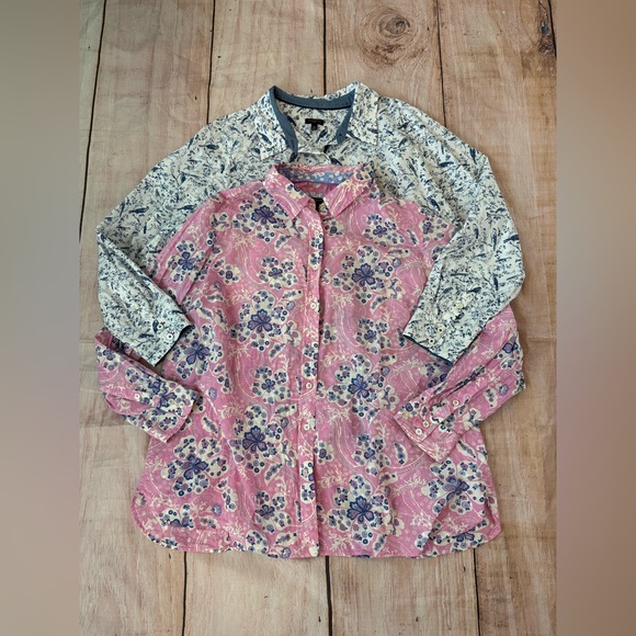 Lot Of 2 Talbots Button Down Cotton Tops Size 2X Floral Birds Colorful Paisley - Picture 1 of 11